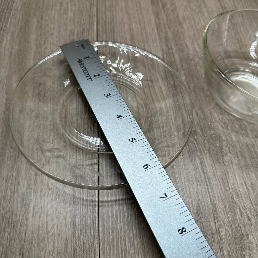 Vintage Clear Glass Bowl & Plate Set with Etched Leaf Vine Elegant Design - Picture 9 of 10